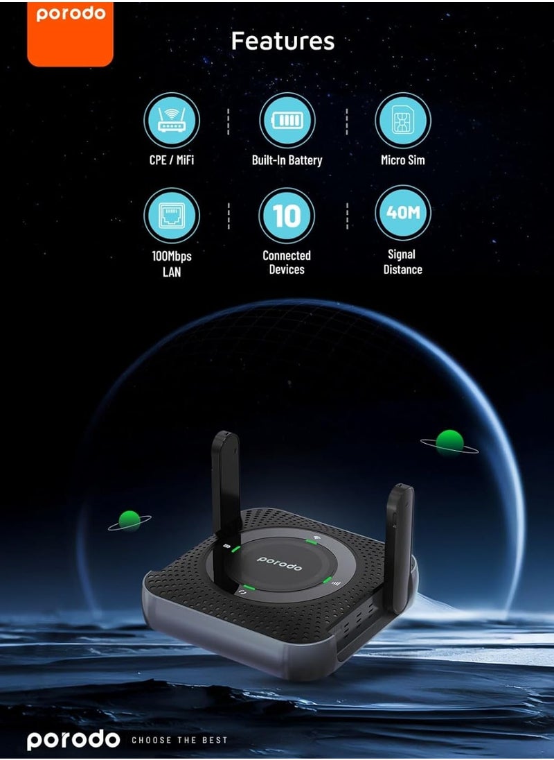 Portable CPE MiFi 3G/4G Wireless Router 4000mAh / 40m Signal Distance / 10 Connected Devices / 100Mbps LAN / Micro SIM - Black/Grey