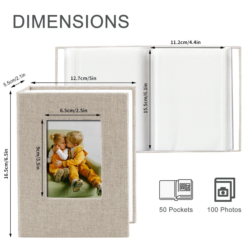 Sprsthai 4x6 Small Photo Album Photos Book, Linen Cover Photo Album, 50 Page Holds 100 Pictures, photobook for Anniversaries Vacations, Beige - Image 3