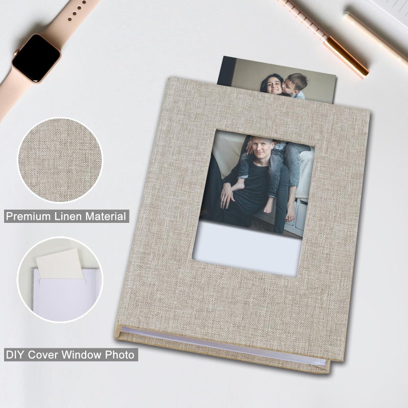 Sprsthai 4x6 Small Photo Album Photos Book, Linen Cover Photo Album, 50 Page Holds 100 Pictures, photobook for Anniversaries Vacations, Beige - Image 4