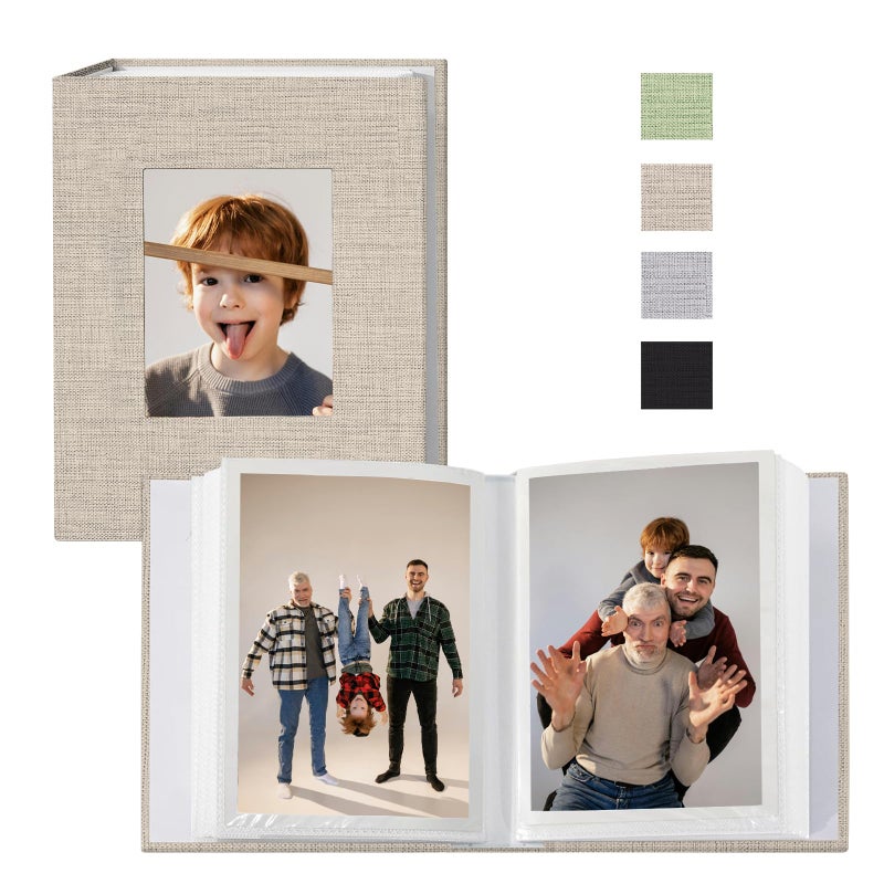 Sprsthai 4x6 Small Photo Album Photos Book, Linen Cover Photo Album, 50 Page Holds 100 Pictures, photobook for Anniversaries Vacations, Beige - Image 1