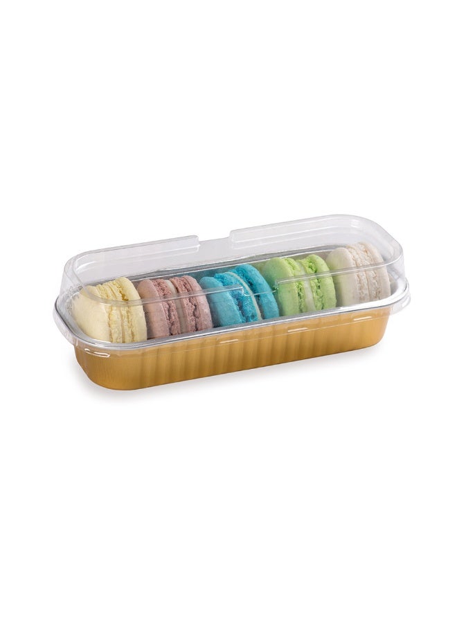 Restaurantware 6.8 Ounce 6.5 X 2.6 X 1.2 Inch Mini Cake Pans, 100 Round Baking Cup - Disposable, With Dome Lids, Gold Aluminum Cake Pans, Lightweight, For Frosted Mini Desserts  - Image 2