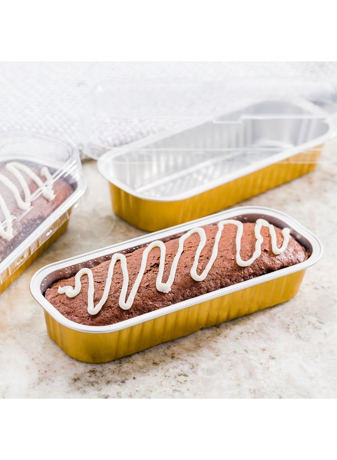 Restaurantware 6.8 Ounce 6.5 X 2.6 X 1.2 Inch Mini Cake Pans, 100 Round Baking Cup - Disposable, With Dome Lids, Gold Aluminum Cake Pans, Lightweight, For Frosted Mini Desserts  - Image 3