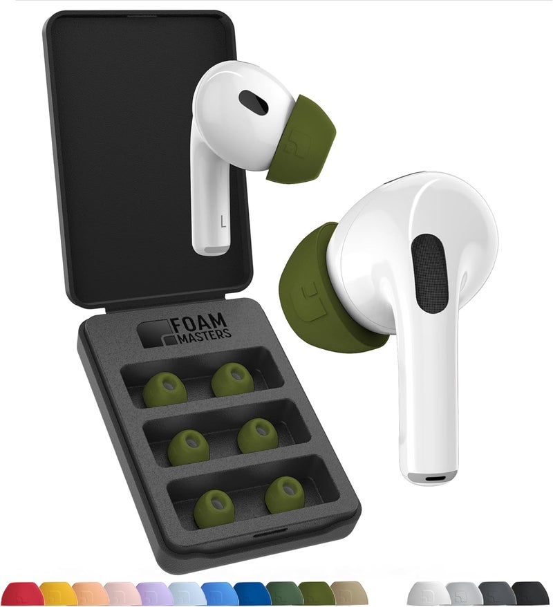AutoLine Pro Foam Masters Memory Foam Ear Tips for AirPods 1st & 2nd Gen | 3 Pairs | New Version 4.0 - | Comfortable | Secure | Better Noise Cancellation | Replacement Buds (OD Green - Medium) - Image 1