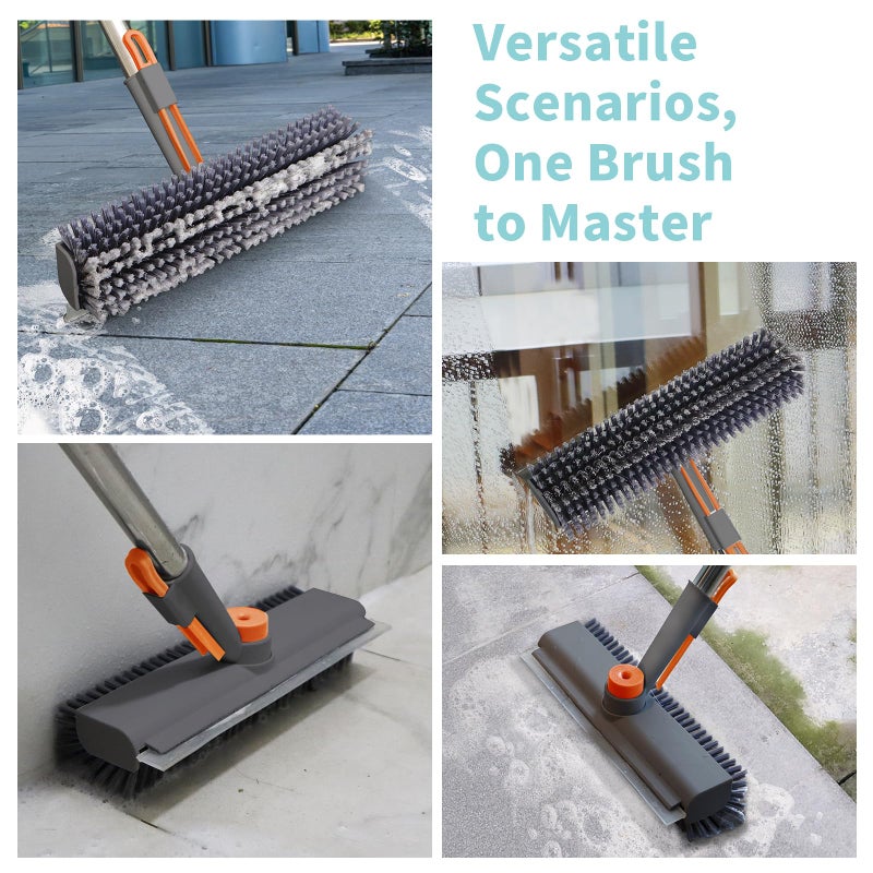 AIR U+ Floor Scrub Brush with Long Handle, 3 in 1 Scrape and Heavy-Duty Stiff Bristle Scrubber Brush for Cleaning Shower Bathroom, Patio, Pool, Garage, Kitchen, Wall and Deck (Gray, 1 Pack) - Image 4