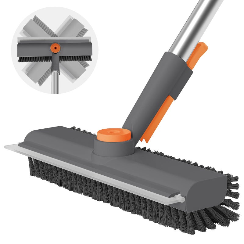 AIR U+ Floor Scrub Brush with Long Handle, 3 in 1 Scrape and Heavy-Duty Stiff Bristle Scrubber Brush for Cleaning Shower Bathroom, Patio, Pool, Garage, Kitchen, Wall and Deck (Gray, 1 Pack) - Image 1