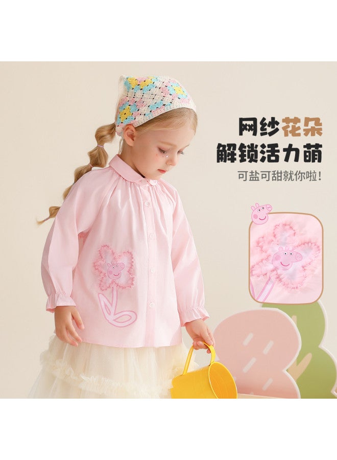 peppa Pig Spring Long-sleeve Girls' Shirt With Lapel Collar & Lace Cuffs Baby Toddler Blouse - Image 3
