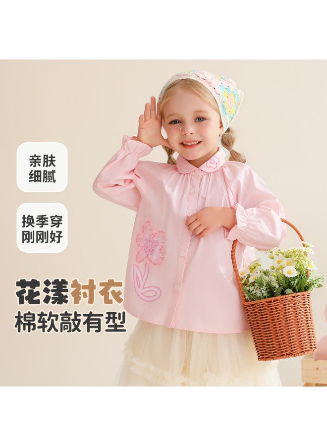 peppa Pig Spring Long-sleeve Girls' Shirt With Lapel Collar & Lace Cuffs Baby Toddler Blouse - Image 2