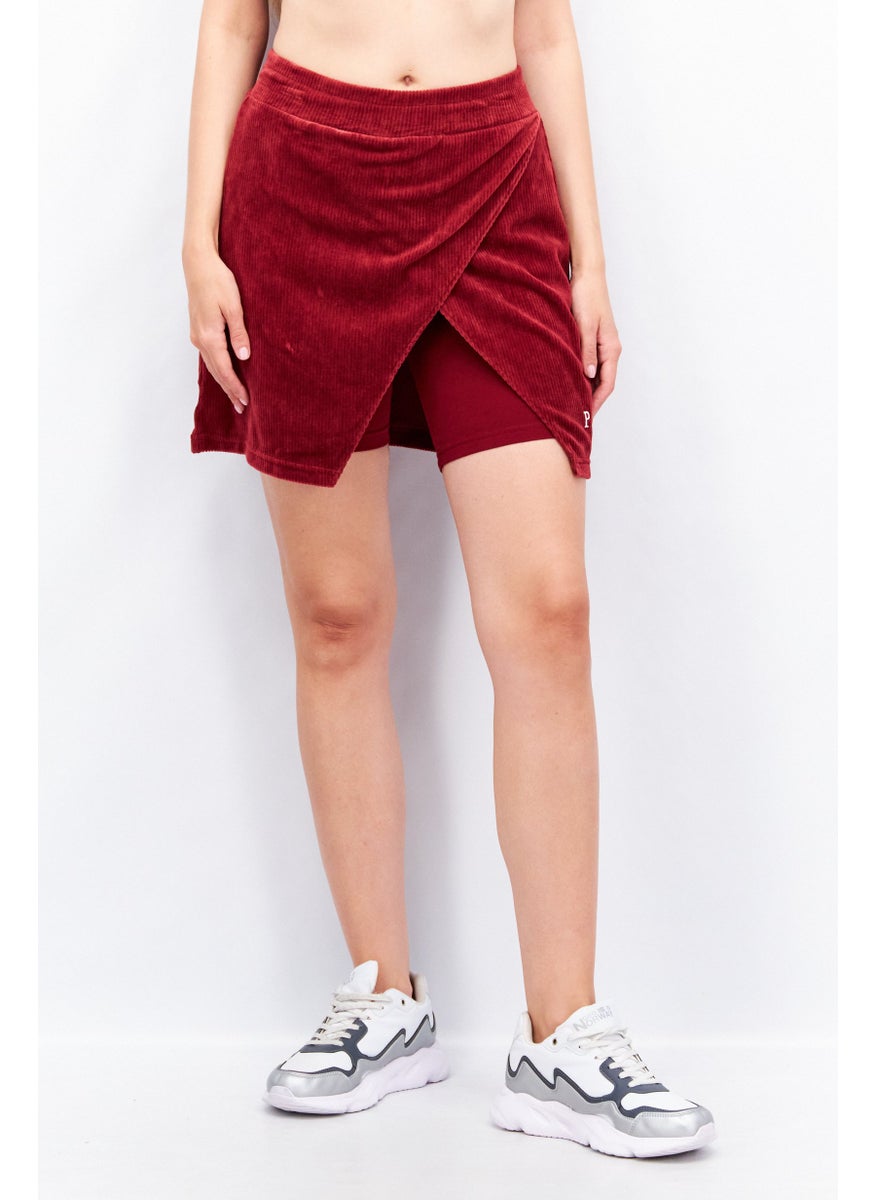 PUMA Women Sportswear Fit Embroidered Logo Corduroy Skirt, Maroon  - Image 1