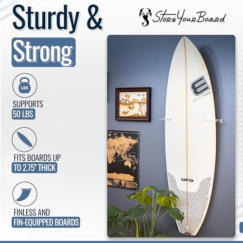 StoreYourBoard Floating Surfboard Wall Mount, Clear Acrylic Surf Board Display, Indoor Surfboard Wall Decor, Vertical Surfboard Rack for Shortboards, Fish Boards, and Funboards, Holds 50 lbs - Image 4