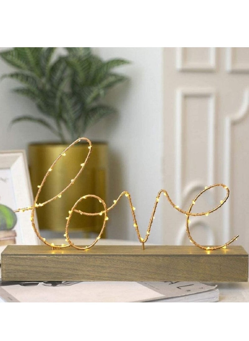 Salla - Golden Glowing LOVE Sign with Yellow LED Lights 36x22cm - Image 1