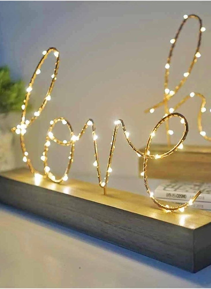 Salla - Golden Glowing LOVE Sign with Yellow LED Lights 36x22cm - Image 1