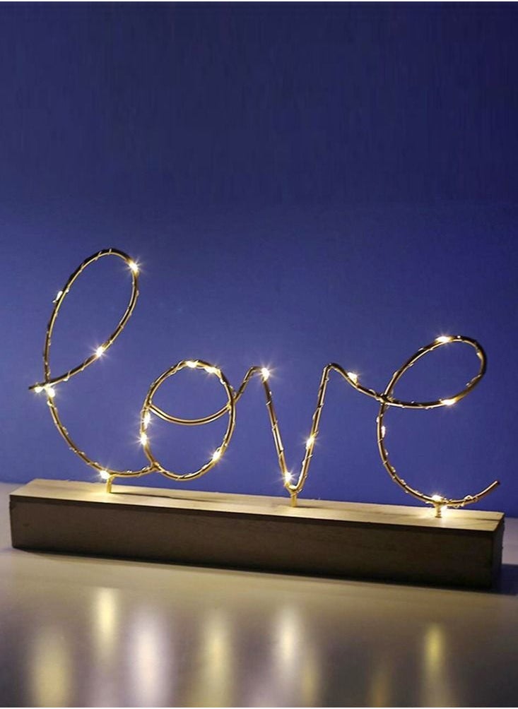 Salla - Golden Glowing LOVE Sign with Yellow LED Lights 36x22cm - Image 1
