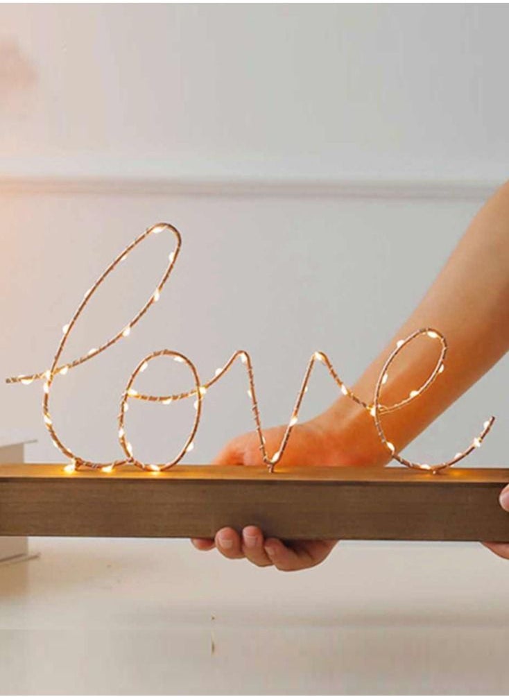 Salla - Golden Glowing LOVE Sign with Yellow LED Lights 36x22cm - Image 1
