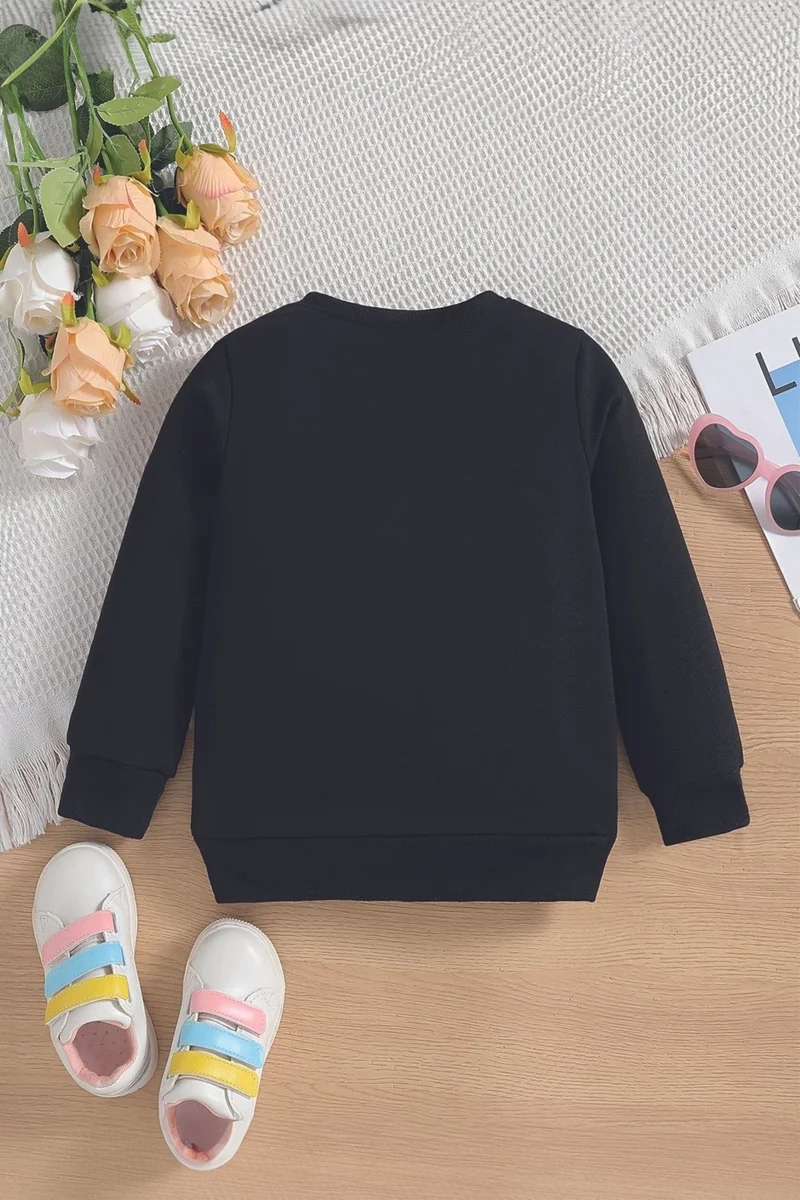 ميادا New Season Curious Written Kitten Printed Oversize Hooded Kids Sweatshirt 14609