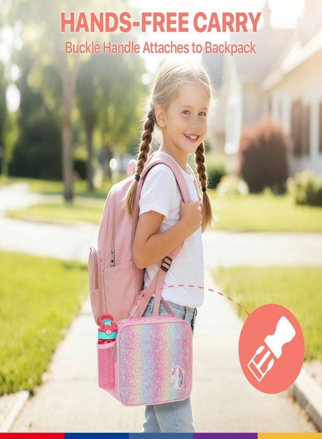 Bagseri Lunch Bag for Girls - Kids Lunch Box for Girls Reusable Leak-Proof and Insulated Kids Lunch Bag With Water Bottle Holder Toddler Lunch Box for Daycare and School, Glitter Pink Unicorn - Image 5