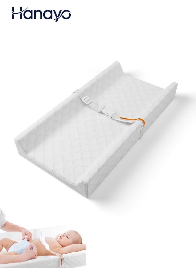 Hanayo Baby Diaper Changing Mat 2-Sided Contoured Changing Pad with Waterproof Cover and Security Strap Fits All Standard Changing Pad for Tables Dresser Top(White,80 * 40 * 10cm) - Image 1