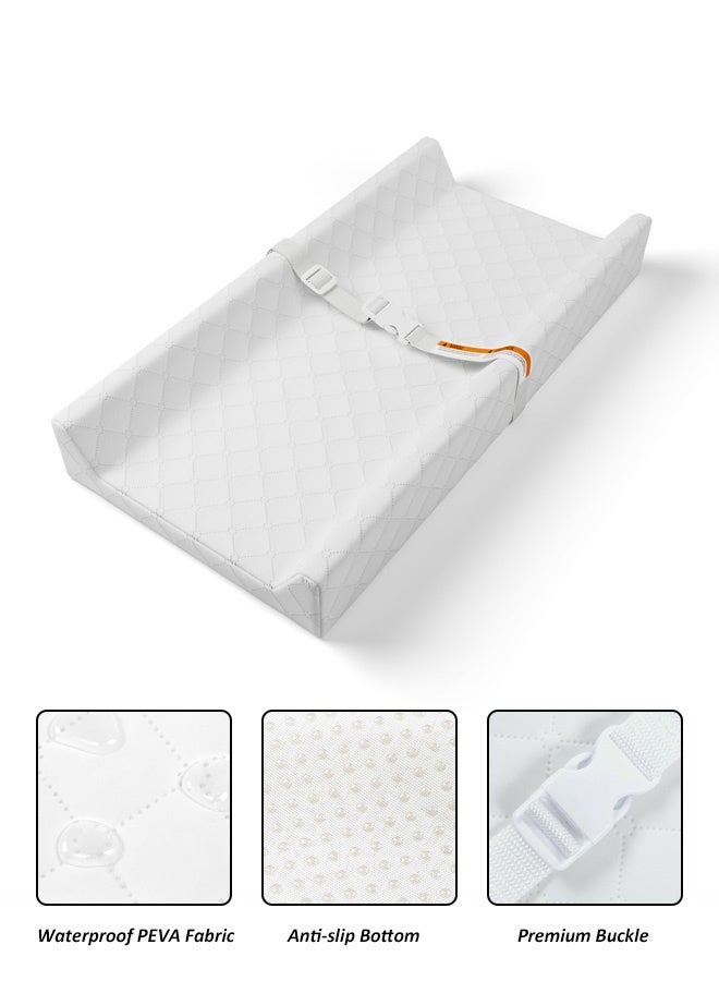 Hanayo Baby Diaper Changing Mat 2-Sided Contoured Changing Pad with Waterproof Cover and Security Strap Fits All Standard Changing Pad for Tables Dresser Top(White,80 * 40 * 10cm) - Image 4