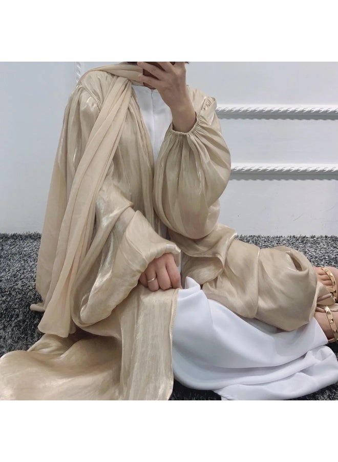 فاشون لاين تصميم موضة جديد لعام ٢٠٢٥: عباية ساتان برباط خصر وأكمام فانوس - Image 4