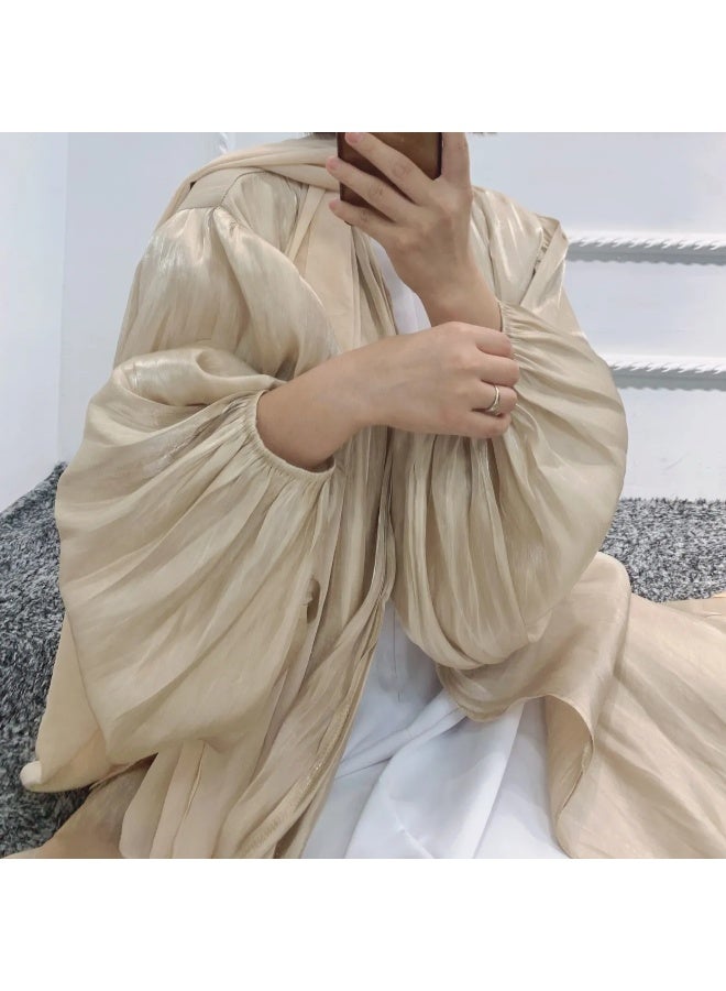 فاشون لاين تصميم موضة جديد لعام ٢٠٢٥: عباية ساتان برباط خصر وأكمام فانوس - Image 3