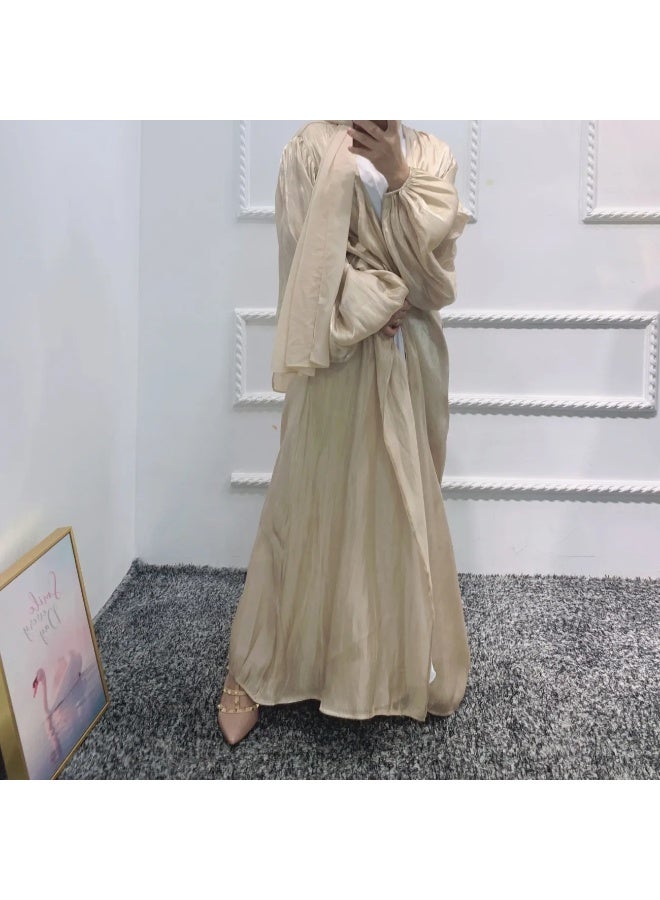 فاشون لاين تصميم موضة جديد لعام ٢٠٢٥: عباية ساتان برباط خصر وأكمام فانوس - Image 1