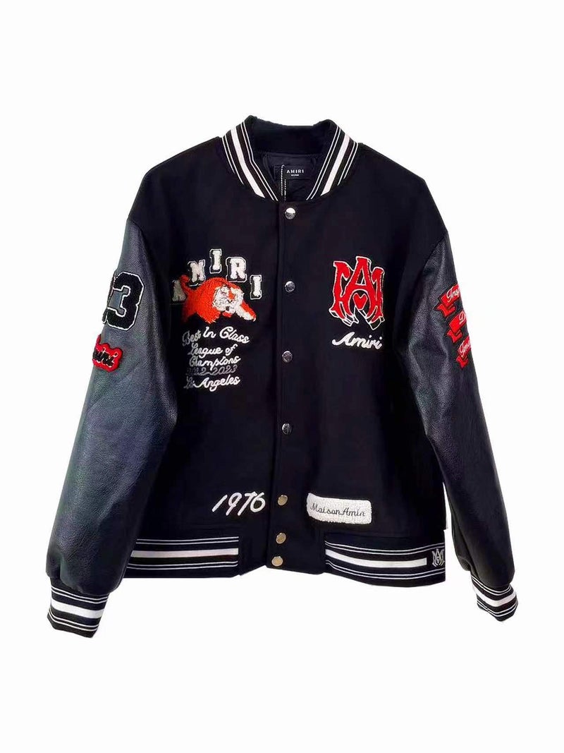 Correct Version】Am1Ri Embroidered Bone Print Pilot Casual Jacket For Men And Women, Winter Baseball Jacket - Image 1