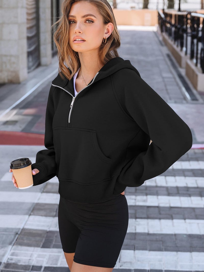 AUTOMET Womens Hoodies Fleece Fall Fashion Outfits Workout Sweatshirts Y2k Winter Zip Up Jackets Oversized Tops Clothes 2025 Black M - Image 3