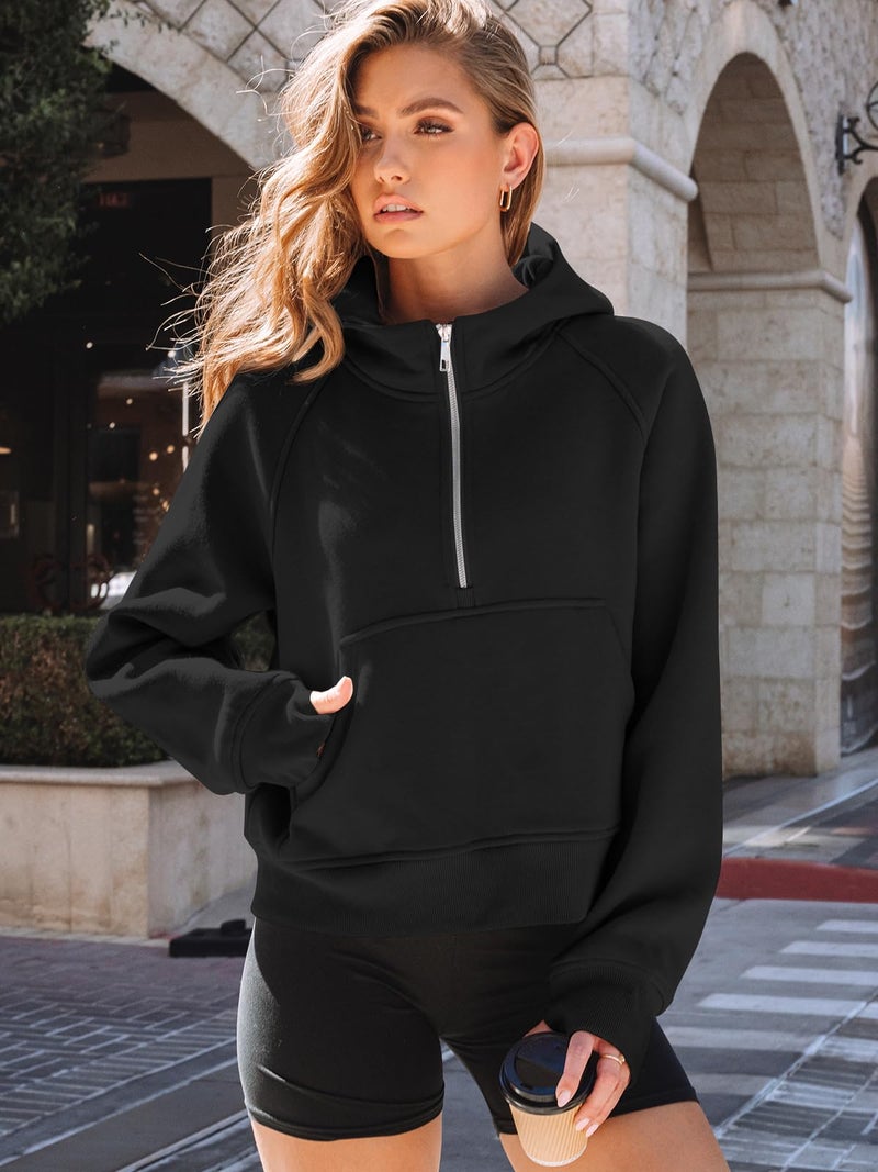 AUTOMET Womens Hoodies Fleece Fall Fashion Outfits Workout Sweatshirts Y2k Winter Zip Up Jackets Oversized Tops Clothes 2025 Black M - Image 5