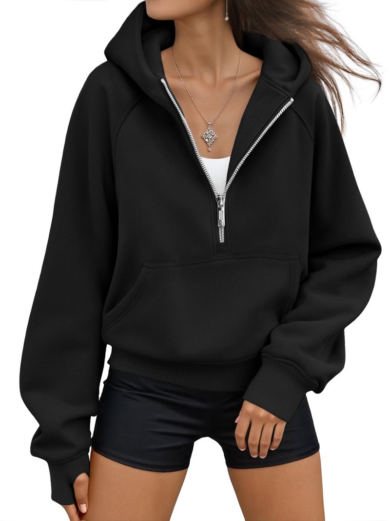AUTOMET Womens Hoodies Fleece Fall Fashion Outfits Workout Sweatshirts Y2k Winter Zip Up Jackets Oversized Tops Clothes 2025 Black M - Image 1