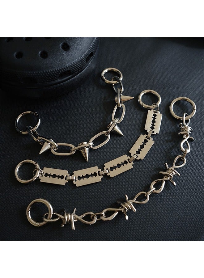 3 Pcs Goth Shoe Chains, Croc Chain,Croc Accessories, Punk Rivet Cone Spike Charms Chain for Shoes Decoration Sandals for Women Girls Man Party Favors Birthday Gifts - Image 1