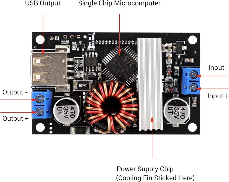 DROK Buck Boost Voltage Regulator, DROK DC 6-30V to DC 0.5-30V 5V 12V 24V Adjustable Voltage Converter, 4A 60W Power Supply Step Up Down Transformer Board Module with USB Port Case LCD Display Volt Am - Image 3