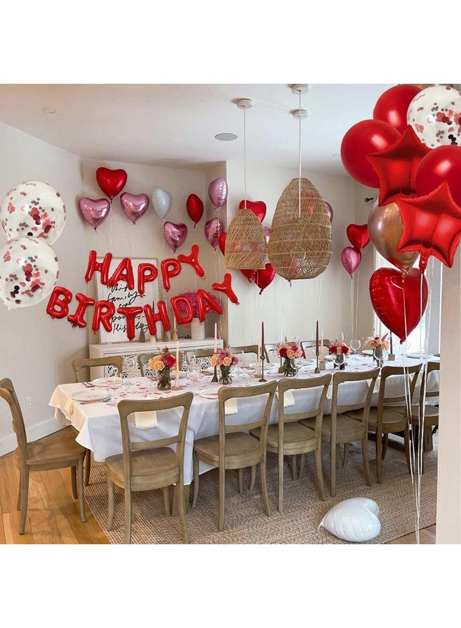WEIKA 27 Pcs Red Birthday Decorations, 3D Foil Red Happy Birthday Balloon Banner, Pentagram Heart Foil Balloons Confetti Balloons Kit For Boys Girls Birthday Party Supplies - Image 4