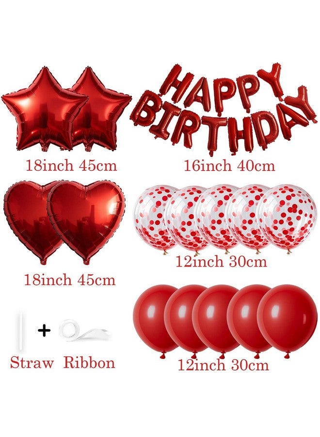 WEIKA 27 Pcs Red Birthday Decorations, 3D Foil Red Happy Birthday Balloon Banner, Pentagram Heart Foil Balloons Confetti Balloons Kit For Boys Girls Birthday Party Supplies - Image 2