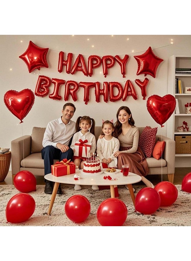 WEIKA 27 Pcs Red Birthday Decorations, 3D Foil Red Happy Birthday Balloon Banner, Pentagram Heart Foil Balloons Confetti Balloons Kit For Boys Girls Birthday Party Supplies - Image 3