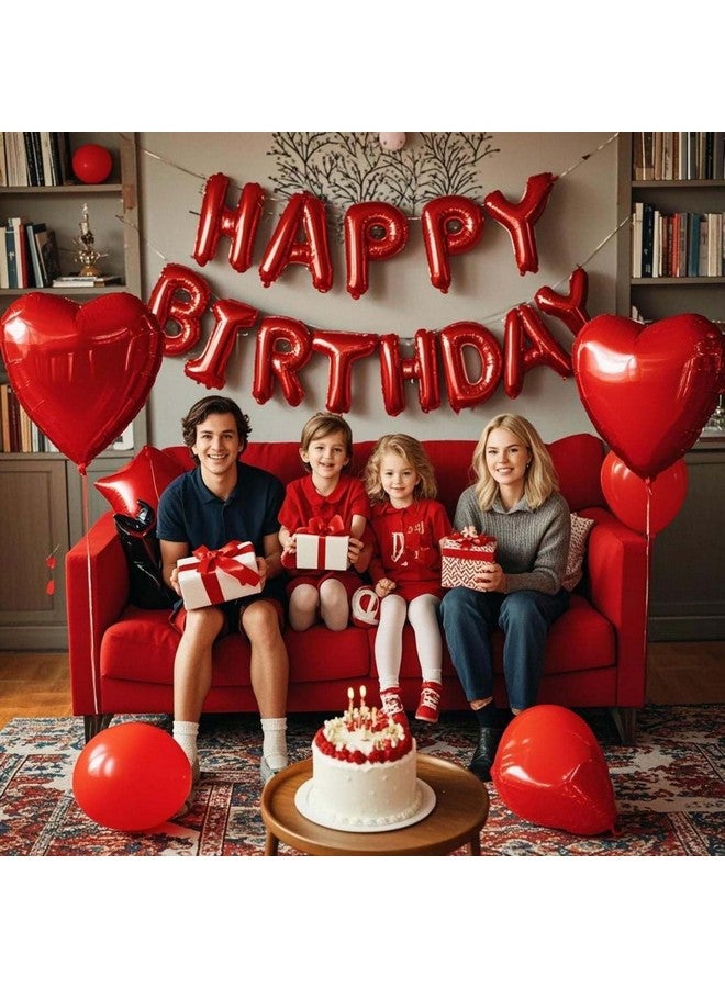 WEIKA 27 Pcs Red Birthday Decorations, 3D Foil Red Happy Birthday Balloon Banner, Pentagram Heart Foil Balloons Confetti Balloons Kit For Boys Girls Birthday Party Supplies - Image 5