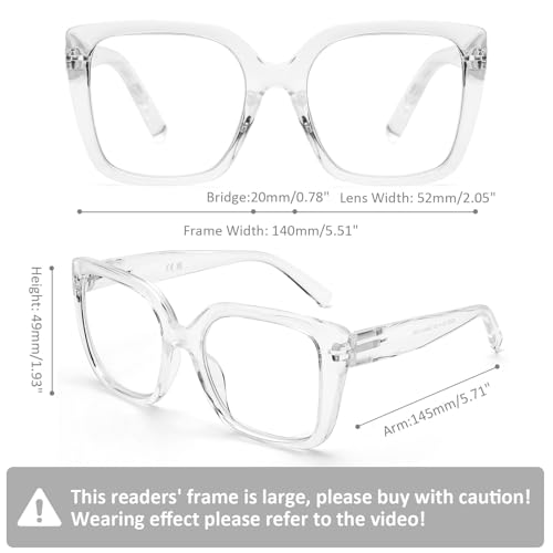 DOOViC 3 Pack Oversized Reading Glasses for Women Blue Light Blocking Square Stylish Computer Readers +1.00 Strength - Image 3