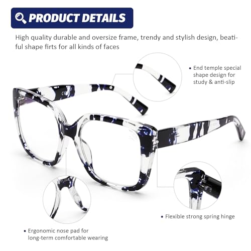 DOOViC 3 Pack Oversized Reading Glasses for Women Blue Light Blocking Square Stylish Computer Readers +1.00 Strength - Image 4