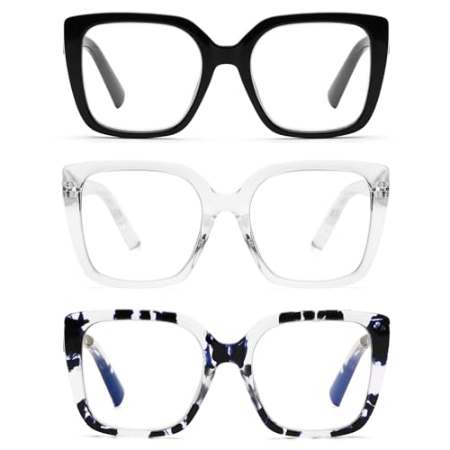 DOOViC 3 Pack Oversized Reading Glasses for Women Blue Light Blocking Square Stylish Computer Readers +1.00 Strength - Image 1