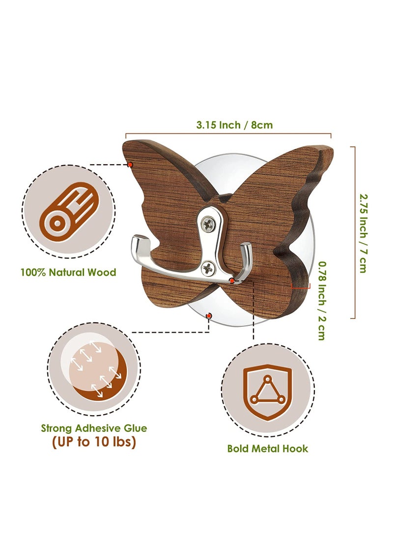 Wood Wall Hooks erfly Hats Keys Towels Purse Backpack Hanger Wall Mounted Adhesive 2 in 1 for Wall Entryway Bathroom Closet Door Mudroom Kitchen 5 PCS - Image 2