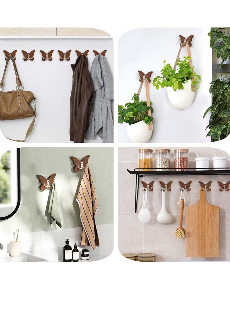 Wood Wall Hooks erfly Hats Keys Towels Purse Backpack Hanger Wall Mounted Adhesive 2 in 1 for Wall Entryway Bathroom Closet Door Mudroom Kitchen 5 PCS - Image 5
