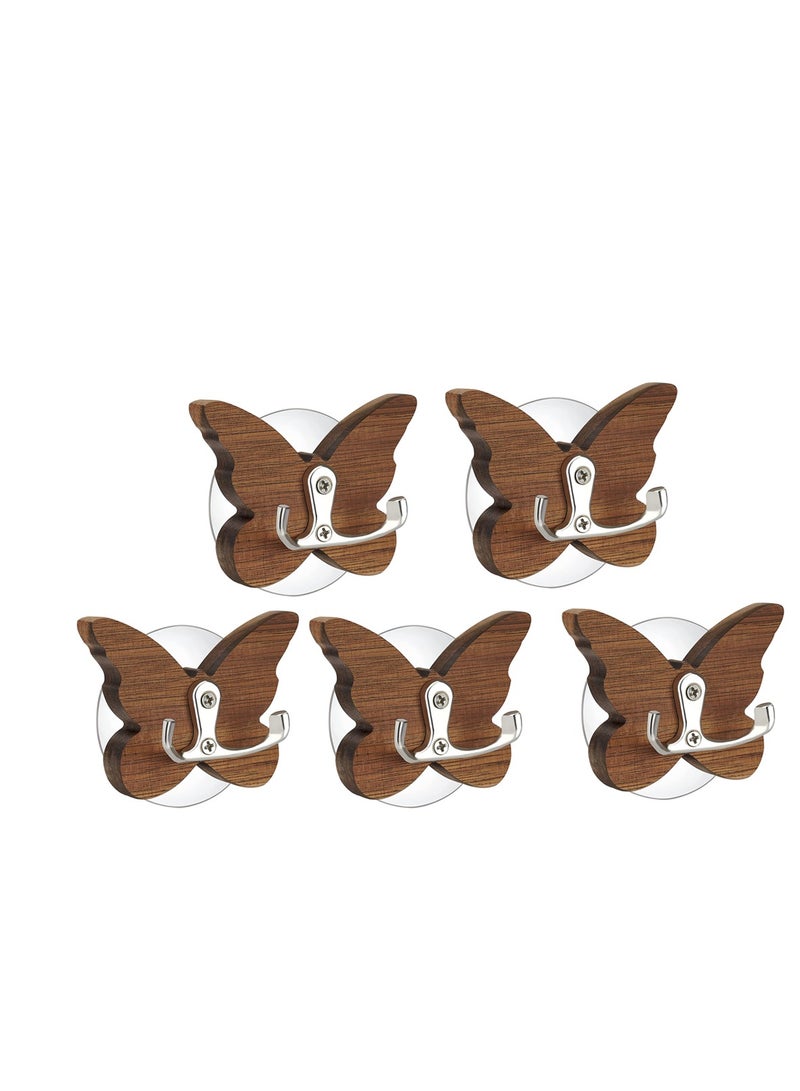 Wood Wall Hooks erfly Hats Keys Towels Purse Backpack Hanger Wall Mounted Adhesive 2 in 1 for Wall Entryway Bathroom Closet Door Mudroom Kitchen 5 PCS - Image 1