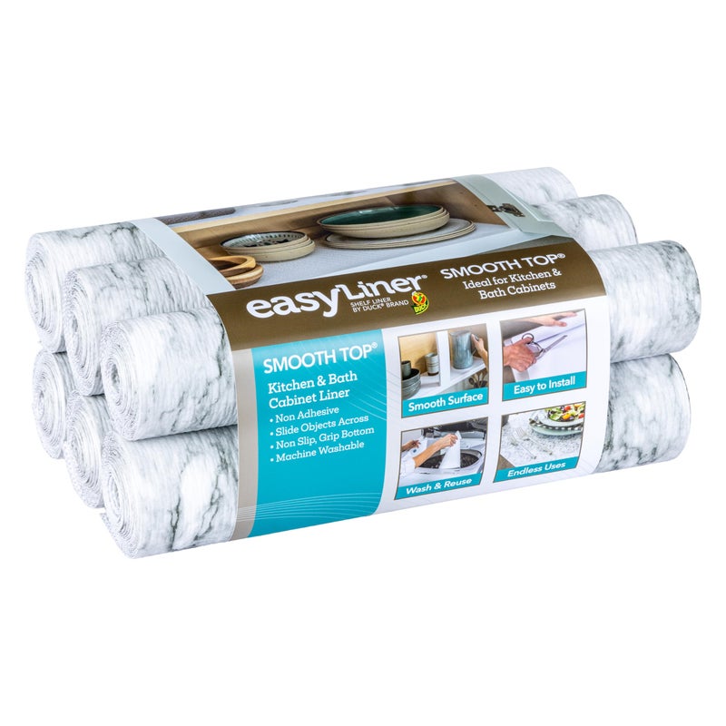 Duck Smooth Top EasyLiner for Cabinets  Drawers  Easy to Install  Cut to Fit  Shelf Paper  Drawer Liner Non Adhesive  Non Slip Shelf Liner  12 Inch Width  60 Total Feet  Gray Marble 