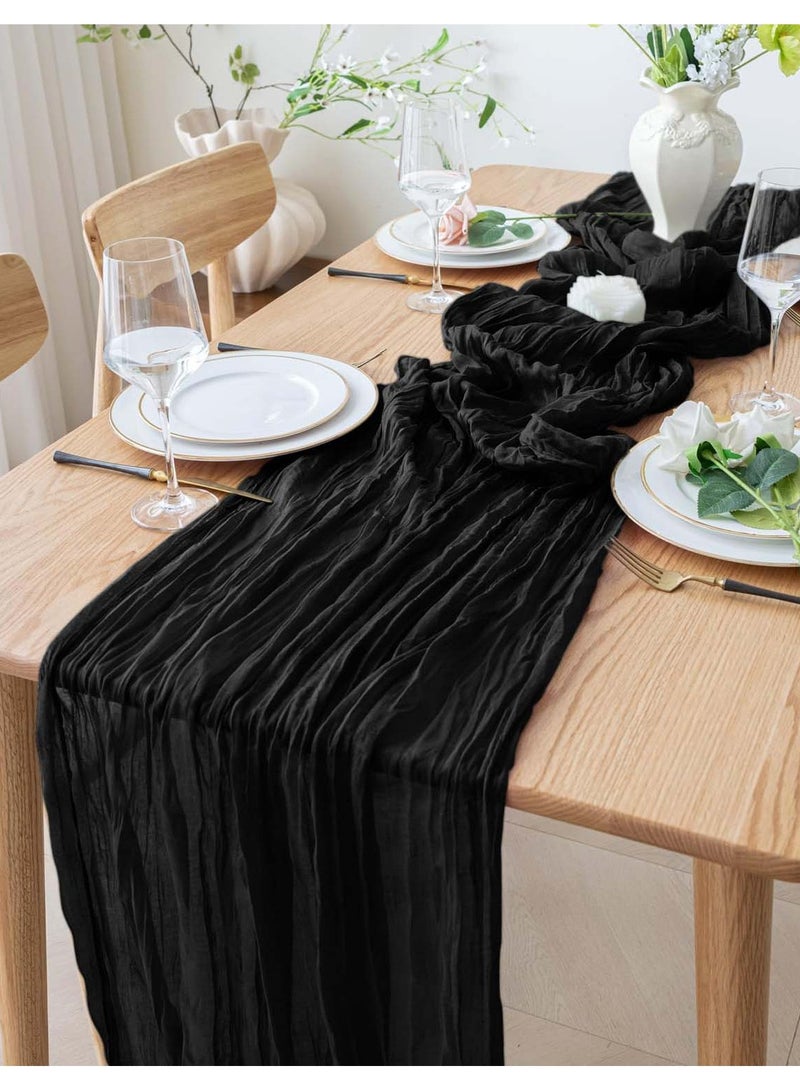 ثمانية فيبيهاوس مفرش طاولة من الشاش المجعد مفرش مائدة شفاف مفرش طاولة شيساني مفرش مائدة شفاف مفرش طاولة طويل عداء طاولة قماش الطاولة مفرش مائدة من قماش الجبن، مفرش مائدة زفاف باللون البيج، مفرش مائدة من الشاش البوهيمي مقاس 90 × 300 سم لتزيين طاولات حفلات الزفاف وحفلات أعياد الميلاد قطعة مركزية للطاولة مفرش طاولة شيساني - Image 1