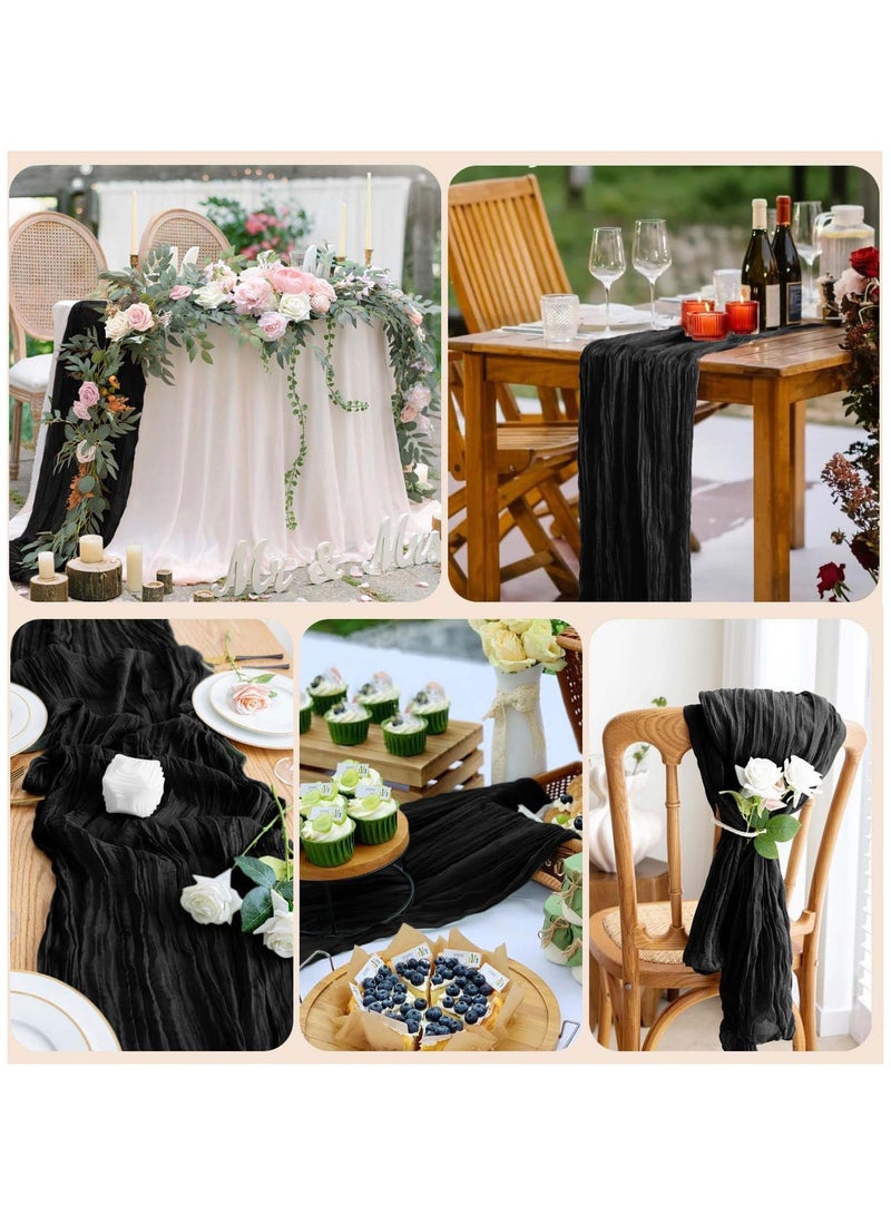 ثمانية فيبيهاوس مفرش طاولة من الشاش المجعد مفرش مائدة شفاف مفرش طاولة شيساني مفرش مائدة شفاف مفرش طاولة طويل عداء طاولة قماش الطاولة مفرش مائدة من قماش الجبن، مفرش مائدة زفاف باللون البيج، مفرش مائدة من الشاش البوهيمي مقاس 90 × 300 سم لتزيين طاولات حفلات الزفاف وحفلات أعياد الميلاد قطعة مركزية للطاولة مفرش طاولة شيساني - Image 5