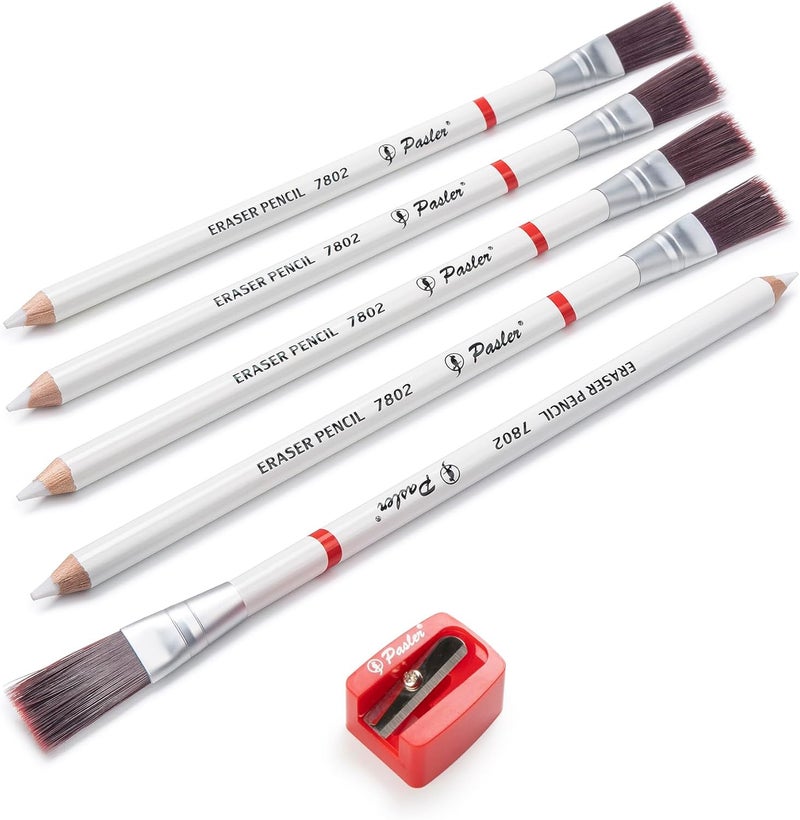 Pasler ® Eraser Pencils 7802 Perfection Detail Eraser Pencil with Brush and a Sharpener Perfect for Sketches and Coloured Illustrations (6- Pack) - Image 1