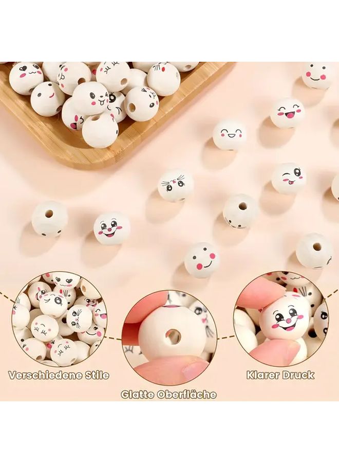 45pcs Wooden Face Beads With 15 Emotion Types For DIY Crafts Sensory Toys - Image 4