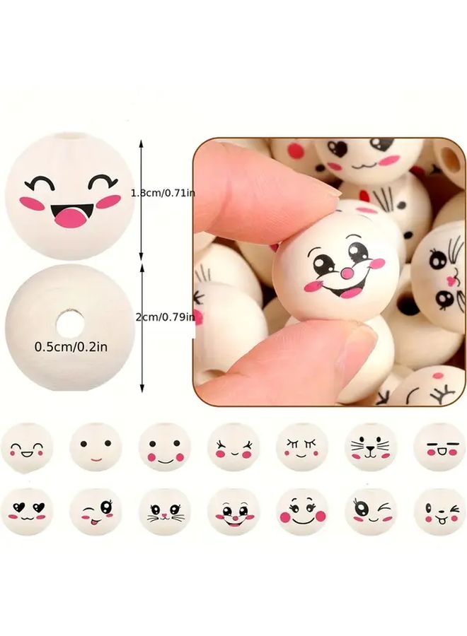 45pcs Wooden Face Beads With 15 Emotion Types For DIY Crafts Sensory Toys - Image 3