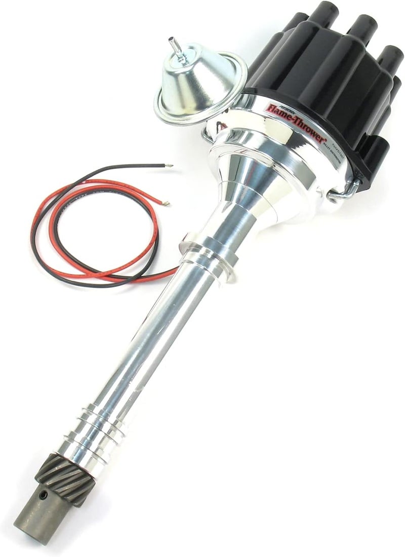 PerTronix D100700 Flame-Thrower Plug and Play Vacuum Advance Black Cap Billet Electronic Distributor