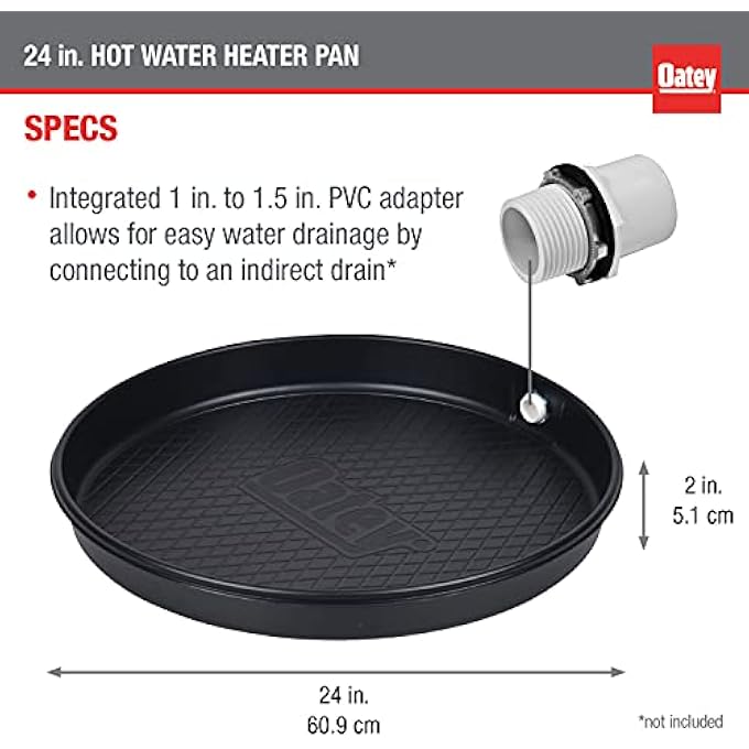 34063 24 IN. PLASTIC HOT WATER HEATER PAN WITH 1 TO 1.5 IN. PVC ADAPTER, BLACK, BULK INCH - Image 2