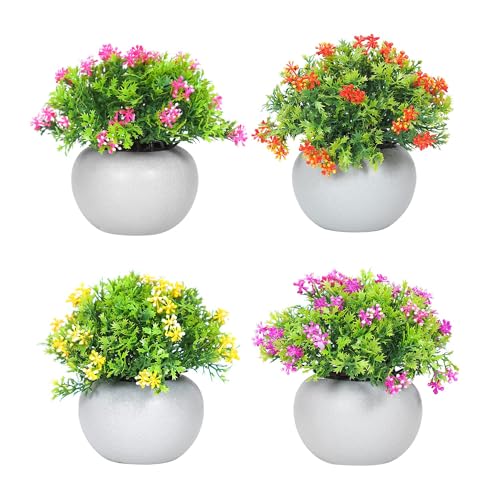 Dekorly® Artificial Potted Plants Bathroom Fake Multicolor Plant Office Table Decor Mini Green Faux Topiary Kitchen Cabinet Farmhouse Decorations | Pack of 4 - Image 2