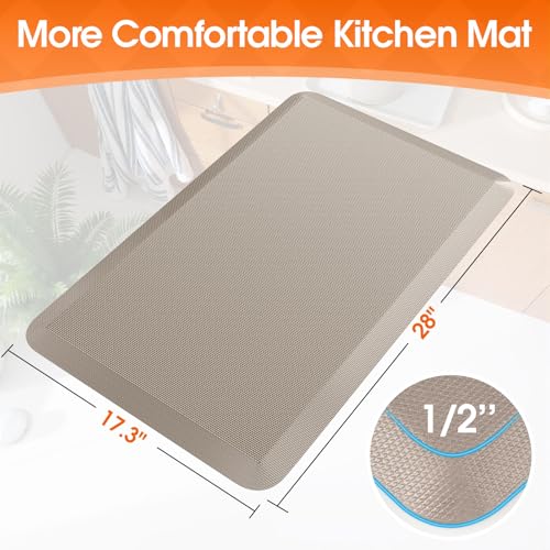 TranquilRelax Kitchen Mat Cushioned Thick Floor Comfort Mat with NonSlip Bottom Waterproof Stain Resistant Easy Clean Standing Desk Mat for Kitchen Sink Office 173x28 Khaki - Image 3